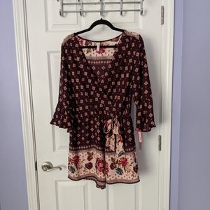 Xhilaration long bell sleeve patterned romper